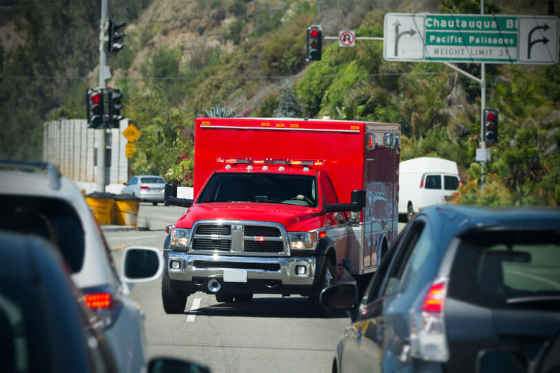 Ambulance drives accident victims in Los Angeles