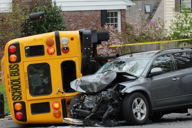 School bus accident involving car crash