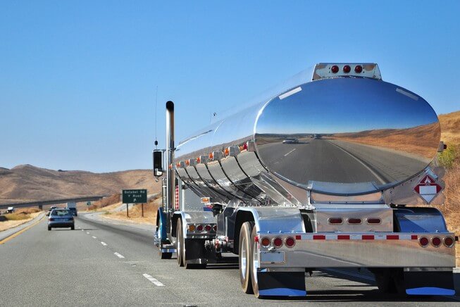 Tanker truck riding down highway 1 in Calfornia
