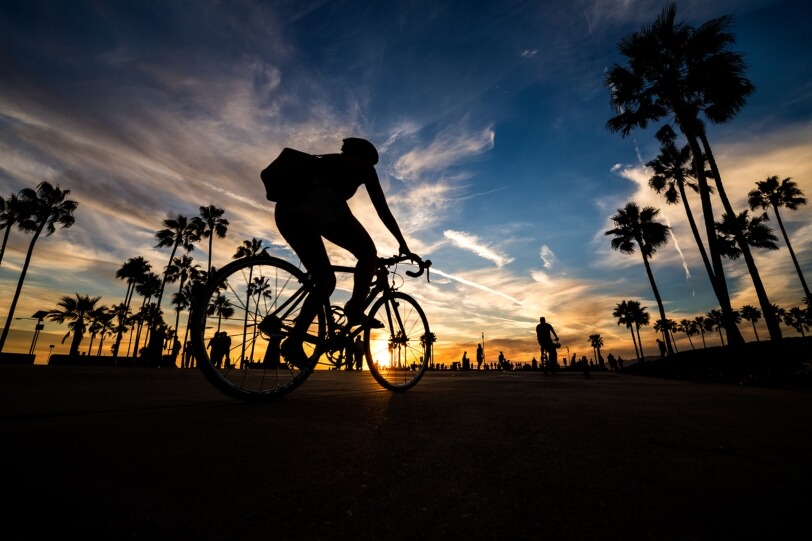 Man riding a bicycle in Venice Beach