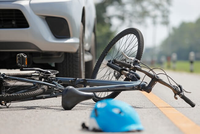 Car crashes with bicycles on the road 
