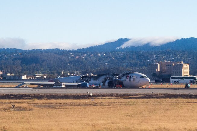 Plane on runway after crash landing 