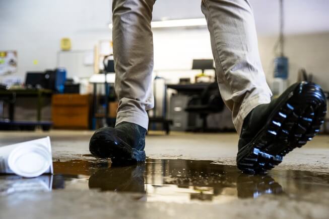 Man slips and falls on wet floor